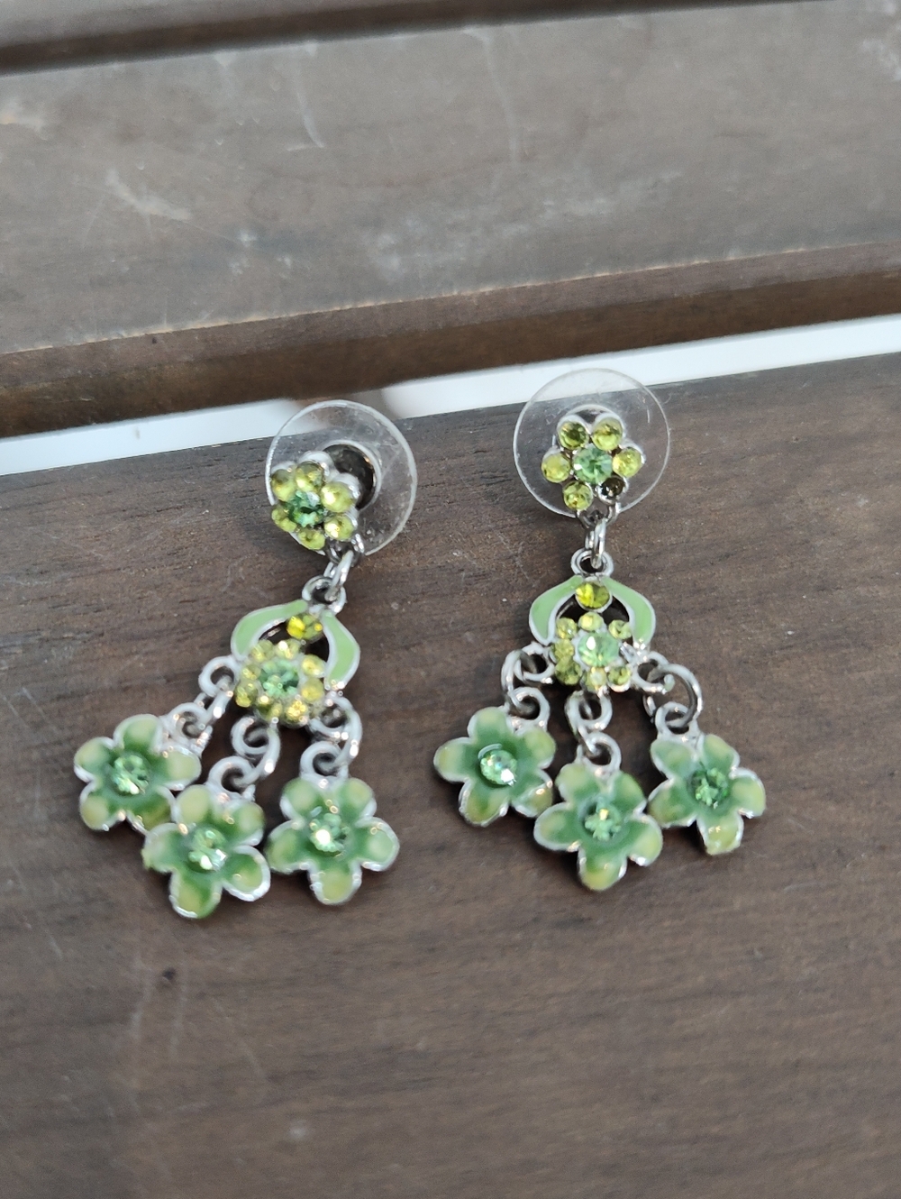 Green Floral Drop Stud Earrings - Women Jewelry